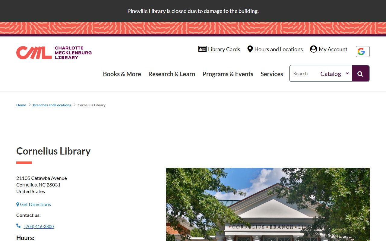 Cornelius phone directory library branch screenshot