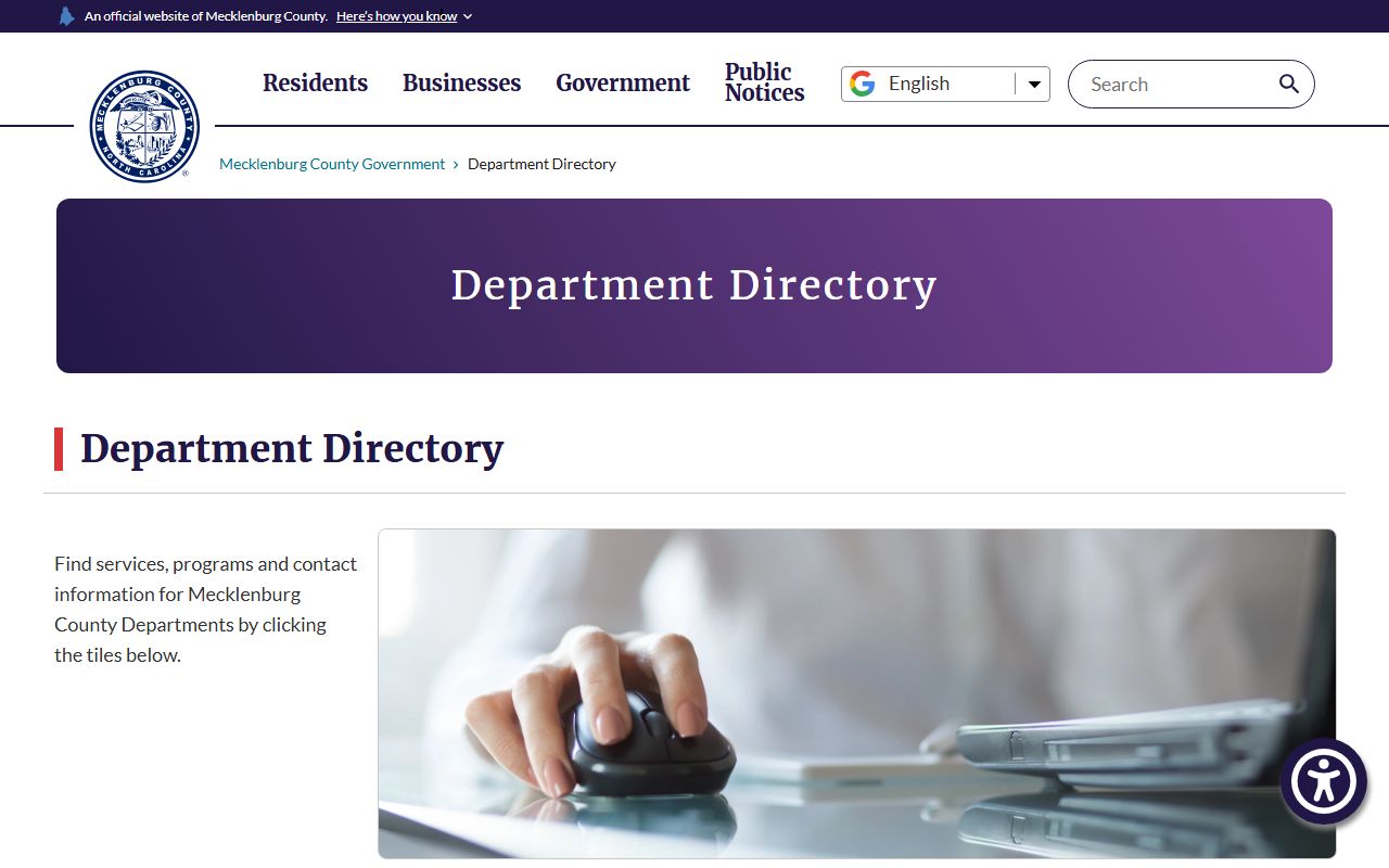 Cornelius phone directory Mecklenburg departments screenshot